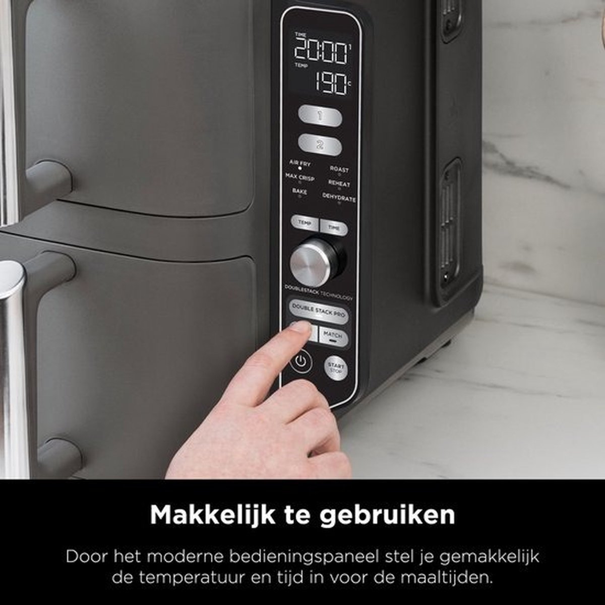 Afbeelding 3 van Ninja Double Stack Airfryer XXL - 9.5 Liter - Dubbele Gestapelde Lades - 6 Programma's - Inclusief Digitale Thermometer en Kookrekjes - SL451EU