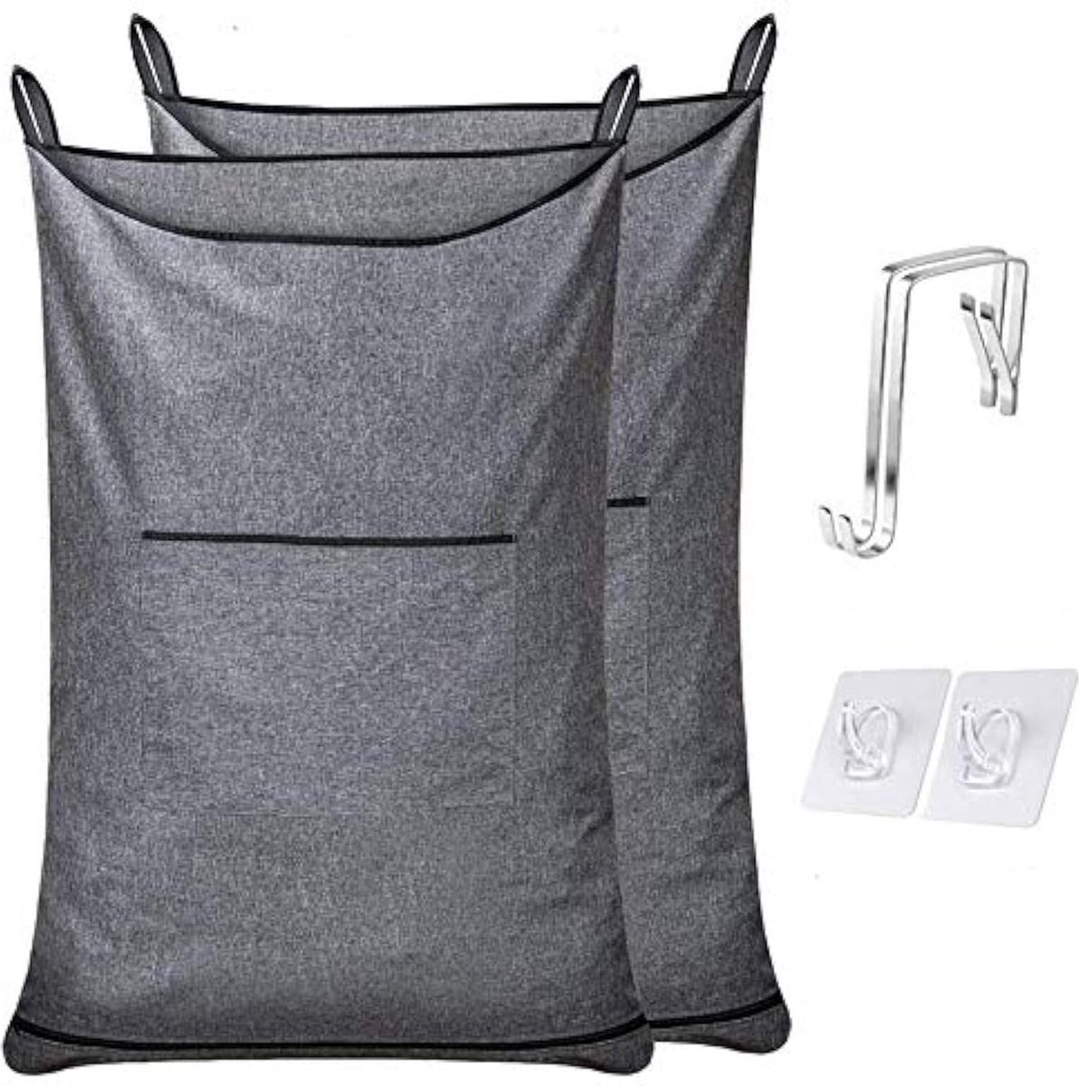 La'Moussawi ® Ruimtebesparende Hangende Waszak met Ophanghaken en Grote Capaciteit, Set van 2 in Trendy Grijs