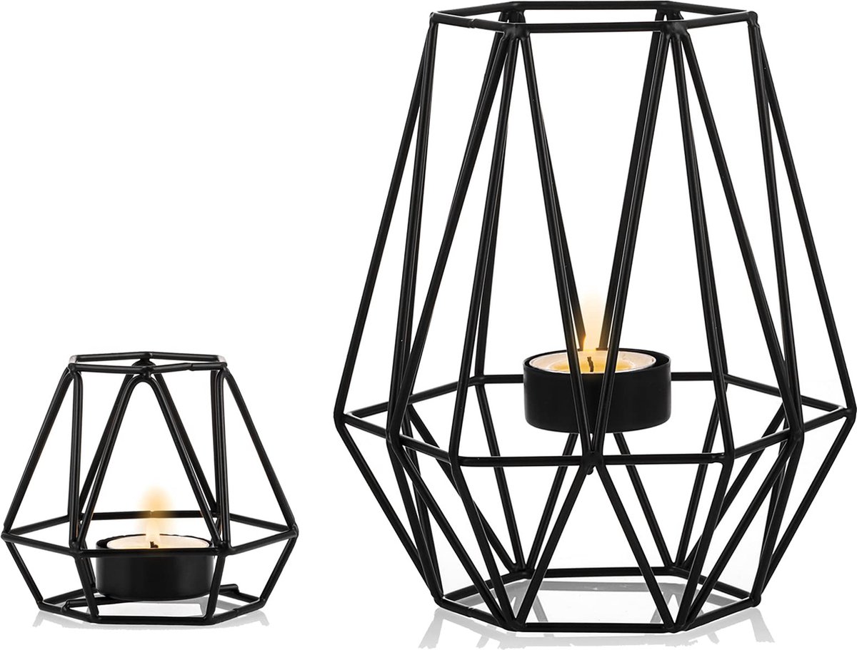 La'Moussawi ® Stijlvolle Geometrische Theelichthouders Set van 2 voor Elegante Interieurdecoratie
