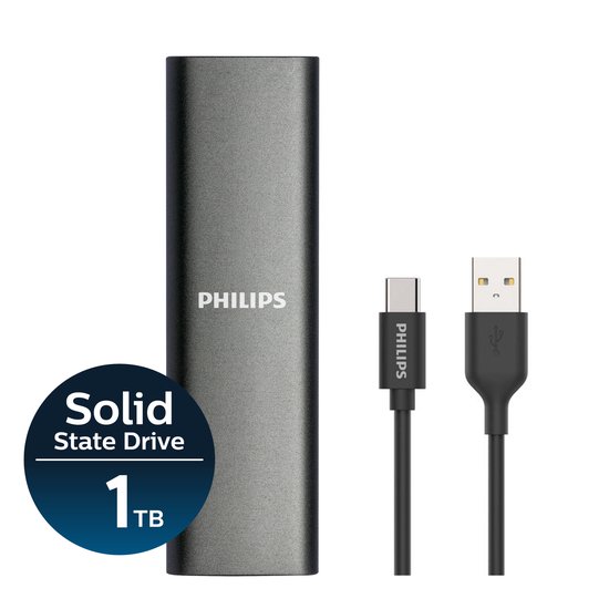 Philips Portable SSD 1 To - SATA Ultra Speed ​​​​4K - USB 3.2 - Lecture jusqu'à 540 Mo/s - USB-C - Aluminium