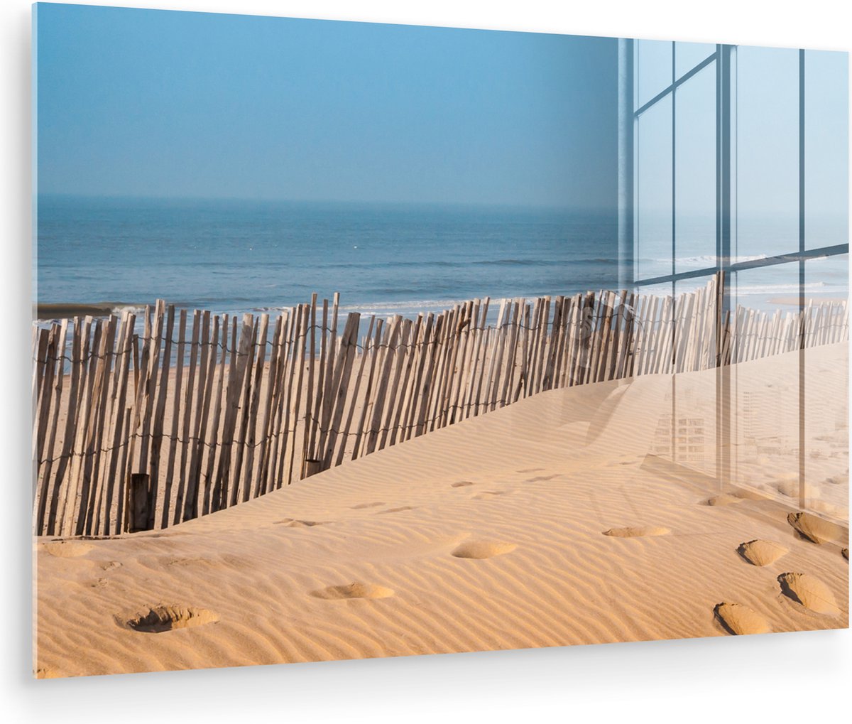 MuchoWow® Glasschilderij 180x120 cm - Schilderij acrylglas - Strand - Zee - Palen - Foto o