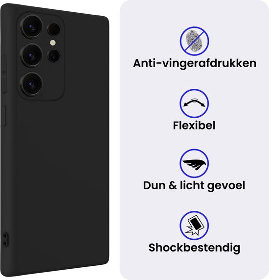 Coque en silicone noire avec fonctions : anti-traces, flexible, fine et légère, résistante aux chocs.