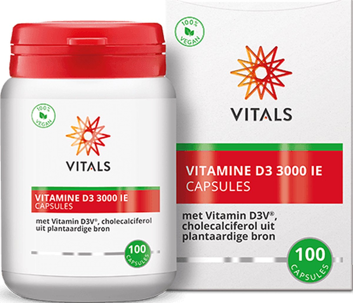 Goedkoopste Vitals Vitamine D3 3000 IE cholecalciferol - 100 capsules - vegan. De meest effectieve vorm van D3.