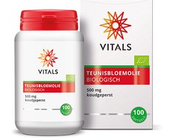 Vitals Teunisbloemolie Biologisch 500 mg koudgeperst - 100 softgels - omega 6. Bron van gammalinoleenzuur (GLA).