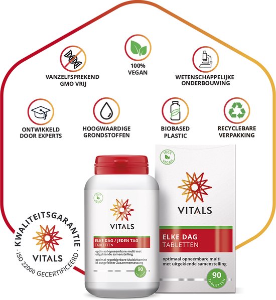Vitals Elke Dag - 90 tabletten - multivitamine. Optimaal opneembare multi met een uitgekiende samenstelling.