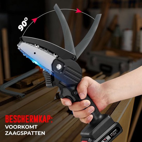 LotaHome - Mini Kettingzaag Set - Met LED Verlichting - Inclusief Diverse Accessoires - Elektrische Kettingzaag - Snoeizaag - Elektrische Snoeizaag - Handkettingzaag - Boomzaag - Hout Snijden - Ook voor Makita - Met Accu - Tuinieren - Inc. Handschoen van LotaHome — afbeelding 4