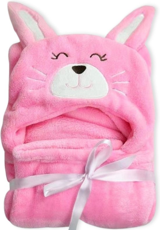 Cape de bain Bébé BoefieBoef Pink Cat Pussy – Badjas pour Enfants de 0 ans – Lange en polaire douce – Avec capuche Animaux – Poncho de bain et écharpe Bébé – Ultra doux et chaud – Pour Garçons et Filles