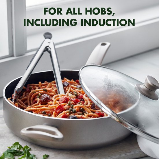 GreenPan Cambridge Hapjespan 28cm met deksel - 4.2L – PFAS-vrije antikleeflaag – Hapjespan inductie – Keramische pan - Ovenbestendig tot 160°C - Koudgrepen - Glazen deksel - Brons