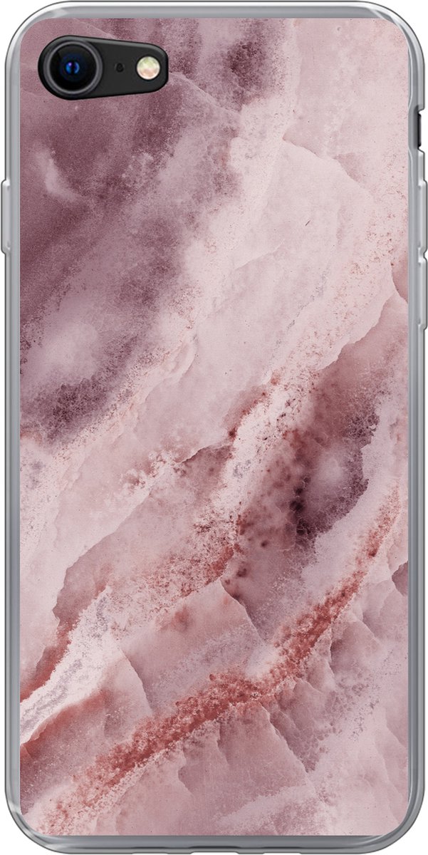 Telefoonhoesje Geschikt voor iPhone 7 hoesje - Natuursteen - Roze - Luxe - Siliconen Telefoonhoesje Telefoonhoesje