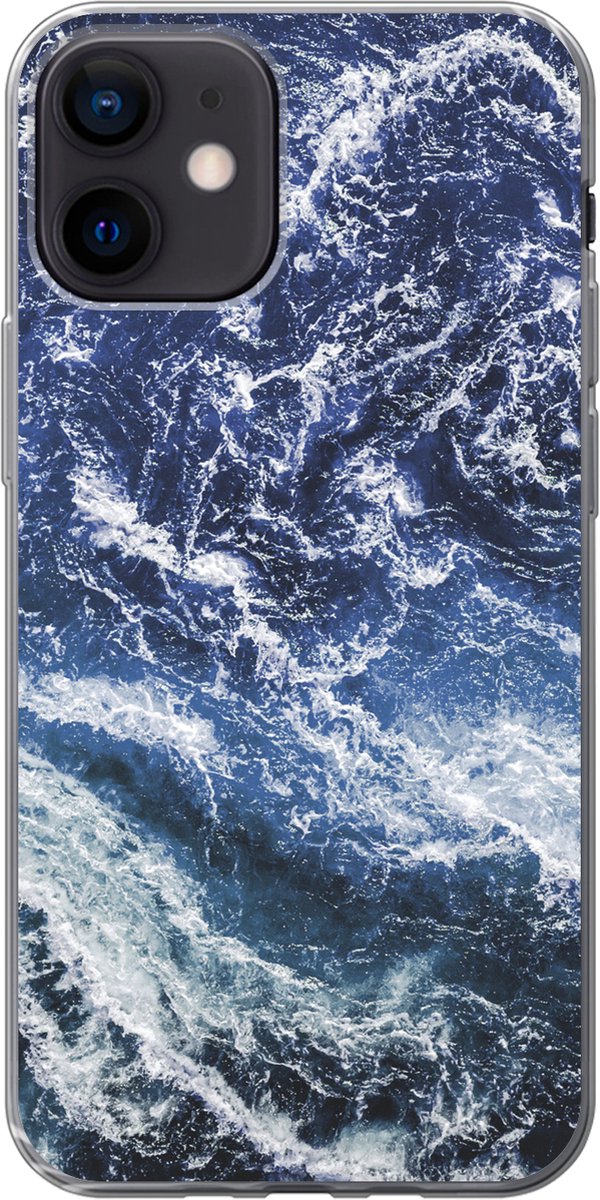 Telefoonhoesje Geschikt voor iPhone 12 hoesje - Natuursteen - Blauw - Wit - Siliconen Telefoonhoesje Telefoonhoesje