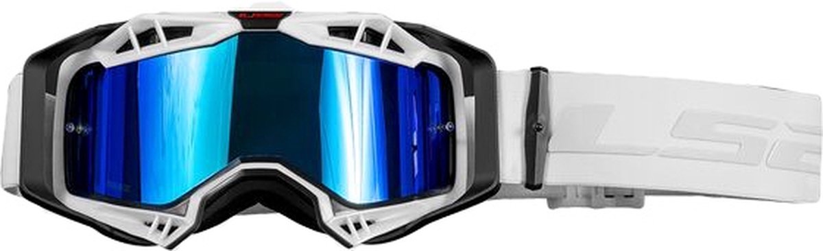 LS2 crossbril Aura Pro wit met blauw iridium vizier