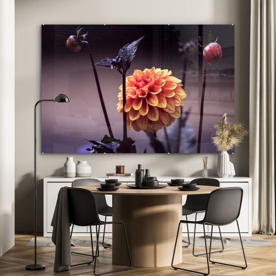 MuchoWow® Peinture sur verre 150x100 cm - Peinture sur verre acrylique - Fleurs - Chrysanthème - Macro - Plantes - Photo sur verre - Décoration murale salon - Décoration murale chambre - Peintures