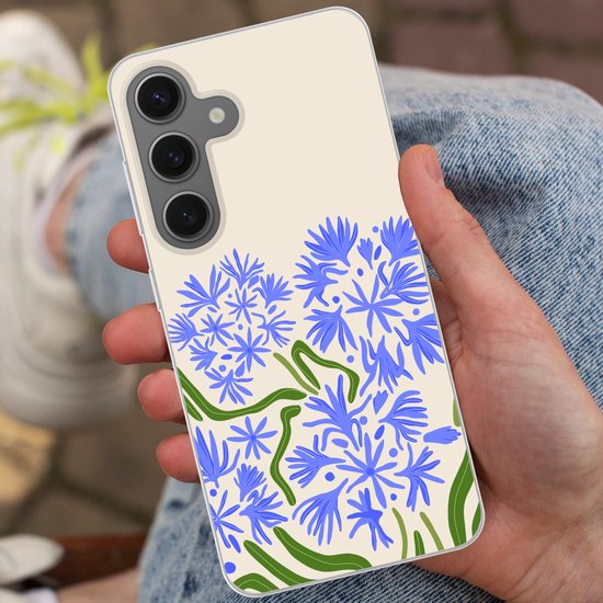 Coque de téléphone compatible avec Samsung Galaxy S25 - Bloem - Blauw - Feuille - Simple - Coque en Siliconen