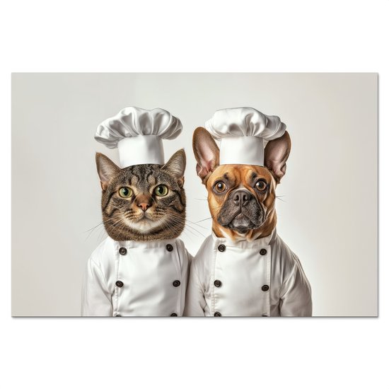 Spatscherm keuken 70x50 cm - Kookplaat achterwand Kat - Hond - Kokskleding - Muurbeschermer - Spatwand fornuis - Hoogwaardig aluminium