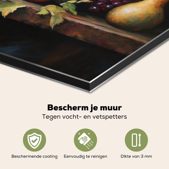 Crédence de Cuisinière en Aluminium 60x40 cm - Rustique - Nature morte - Fruits - Écran Pare-éclaboussures pour Plaque de Cuisson - Protection Murale