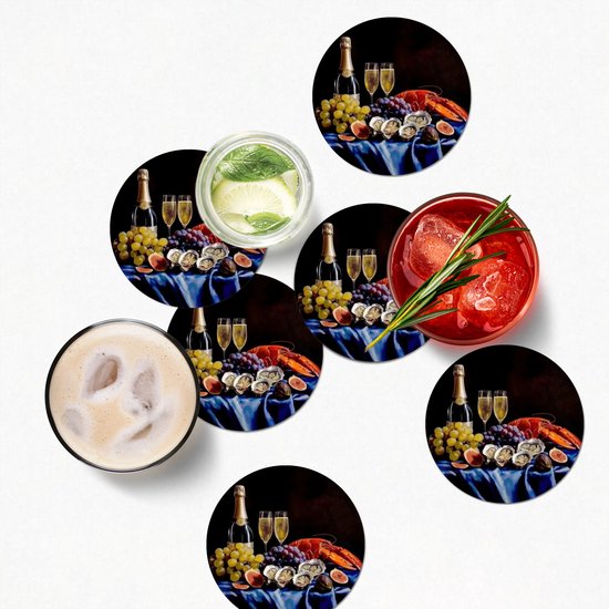 Dessous de verre Champagne - Luxe - Huîtres - 10x10 cm - 6 morceaux - Sous pour Verres et Tasses