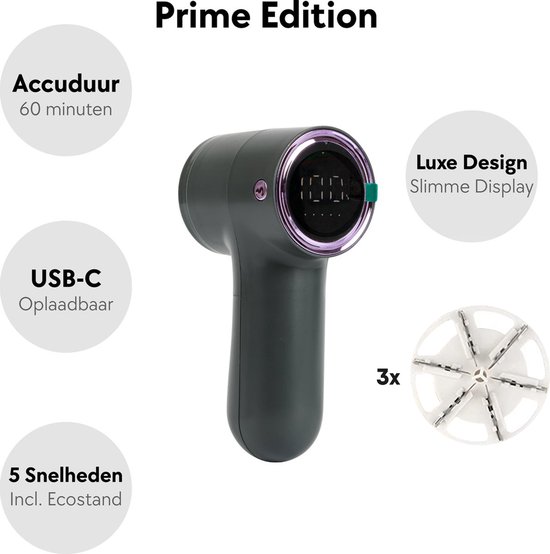 WLC Elektrische Prime Pluizenverwijderaar -Draadloos - Kledingontpluizer - Accuduur 60 minuten - 3 Opzetstukken - Zwart