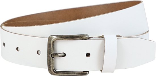 Riem Witte Landley pour femme et homme - Ceinture jeans unisexe - 4 cm - Cuir - Wit - Longueur totale 100 cm / Taille de ceinture 85