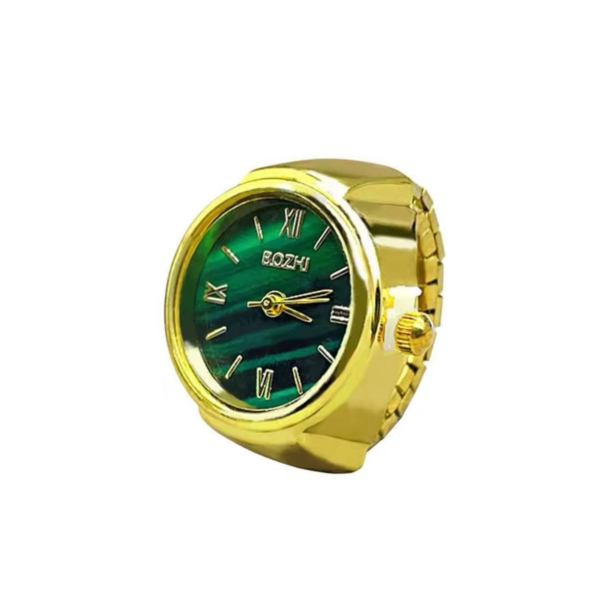 Vinger Ring Horloge - Finger Watch - Vingerhorloge - Goud Groen