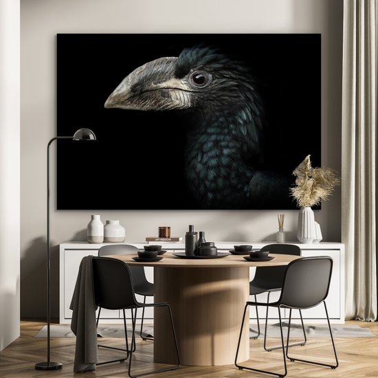 Décoration murale Métal - Peinture Aluminium Industrielle - Vogel - Portrait - Calao - Zwart - Animaux - 180x120 cm - Dibond - Photo sur aluminium - Décoration murale industrielle - Pour le salon / chambre