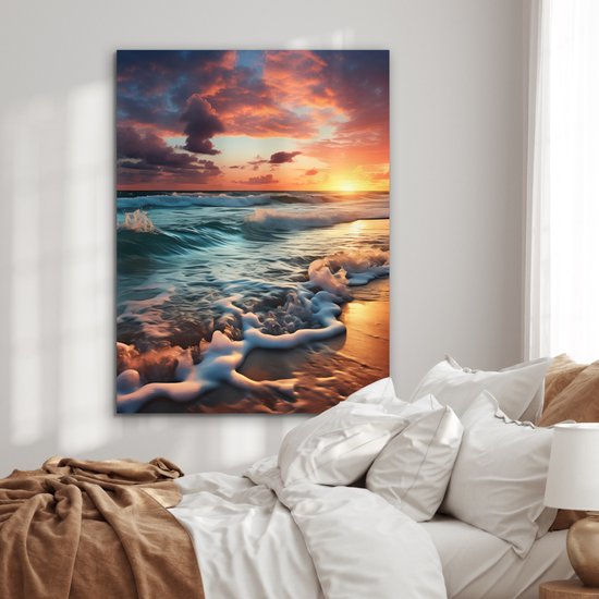 Décoration murale Métal - Peinture Aluminium Industriel - Coucher de Soleil - Plage - Mer - Golf - 90x120 cm - Dibond - Photo sur aluminium - Décoration murale industrielle - Pour le salon/chambre