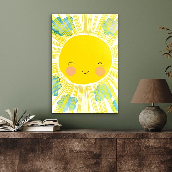 Décoration murale Métal - Peinture Aluminium Industrielle - Soleil - Jaune - Enfants - Illustration - 40x60 cm - Dibond - Photo sur aluminium - Décoration murale industrielle - Pour le salon / chambre