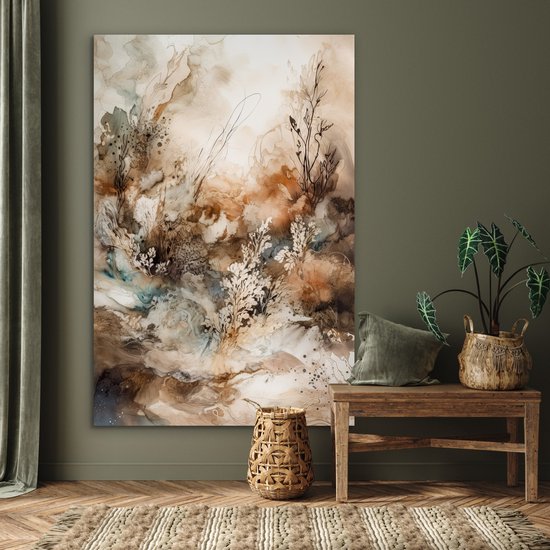 Tableau aluminium 100x150 cm - Décoration murale métal - Abstrait - Beige - Peinture - Art - Nature - Fleurs - Décoration murale métal salon - Décoration industrielle - Photo sur dibond - Accessoires industriels chambre