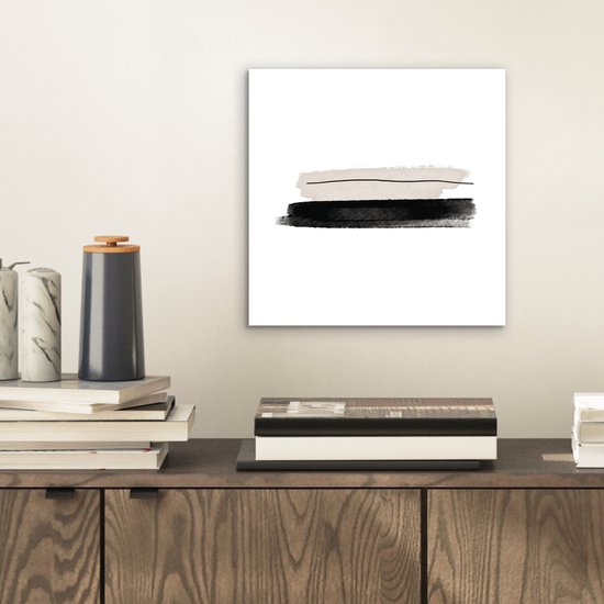 Tableau aluminium 20x20 cm - Décoration murale métal - Abstrait - Lignes - Zwart - Beige - Art - Décoration murale métal salon - Décoration industrielle - Photo sur dibond - Accessoires industriels chambre