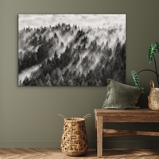 Tableau sur aluminium 120x80 cm - Décoration murale en métal - Paysage - Brume - Forêt - Nature - Décoration murale en métal pour salon - Décoration industrielle - Photo sur Dibond - Accessoires industriels pour chambre