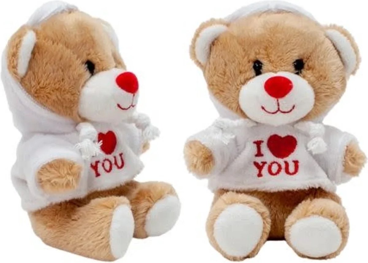 Valentijn beer met trui I LOVE YOU - PLUCHE ILOVE YOU 15CM - BRUIN