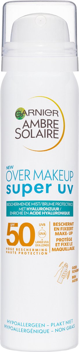 Goedkoopste Garnier Ambre Solaire Over Make-up Super UV Mist SPF50 - met Glycerine, Vitamine E en Hyaluronzuur – Beschermt & Fixeert Make-up - 75ml