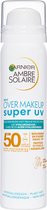 Garnier Ambre Solaire Over Make-up Super UV Mist SPF50 - met Glycerine, Vitamine E en Hyaluronzuur – Beschermt & Fixeert Make-up - 75ml