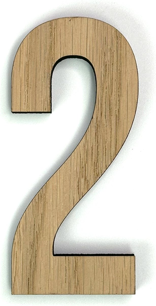 Houten cijfer 2 - 10 cm hoog