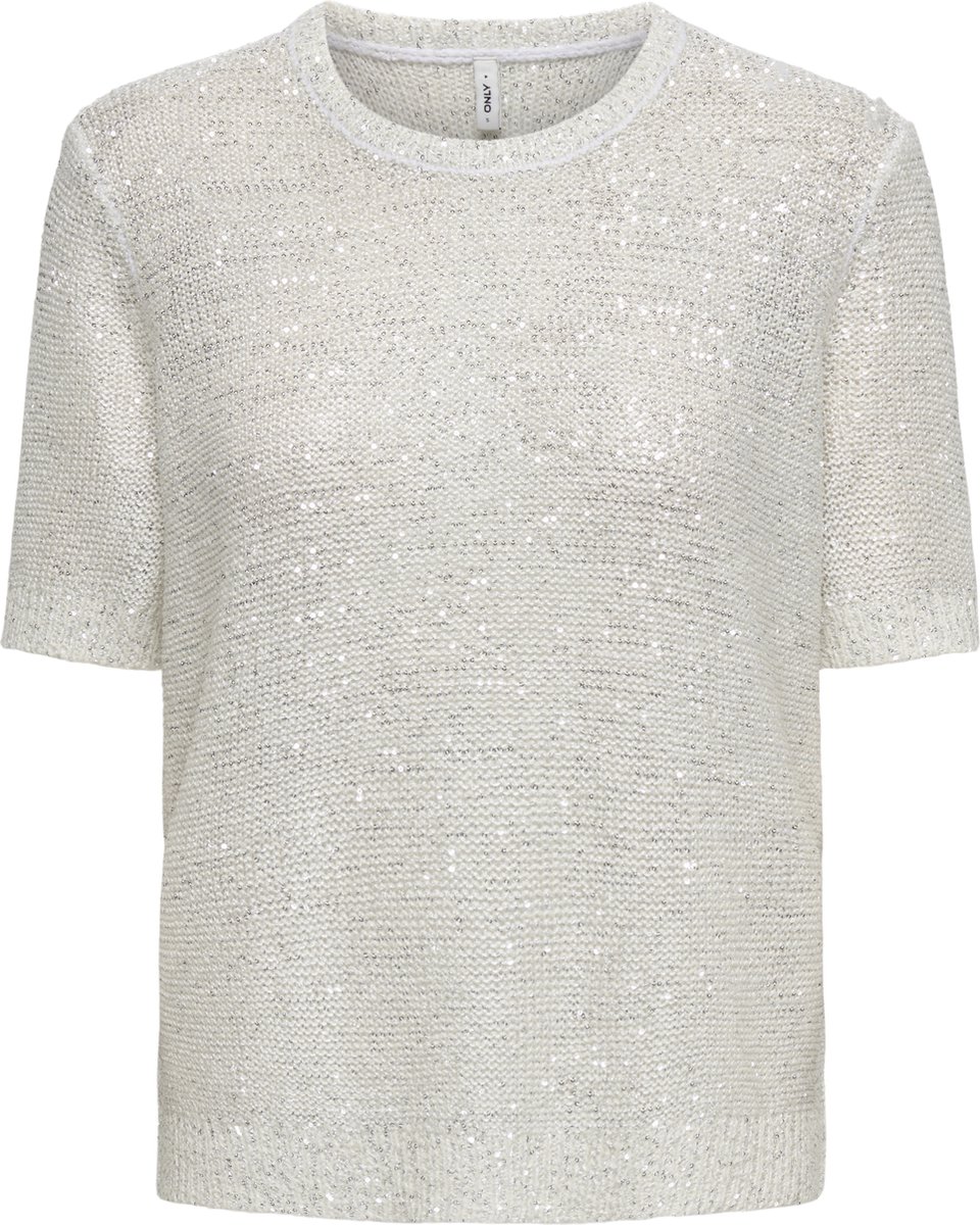 Only Onlabby Gebreide Trui Dames Sweater Cloud Dancer Sequins Zilver