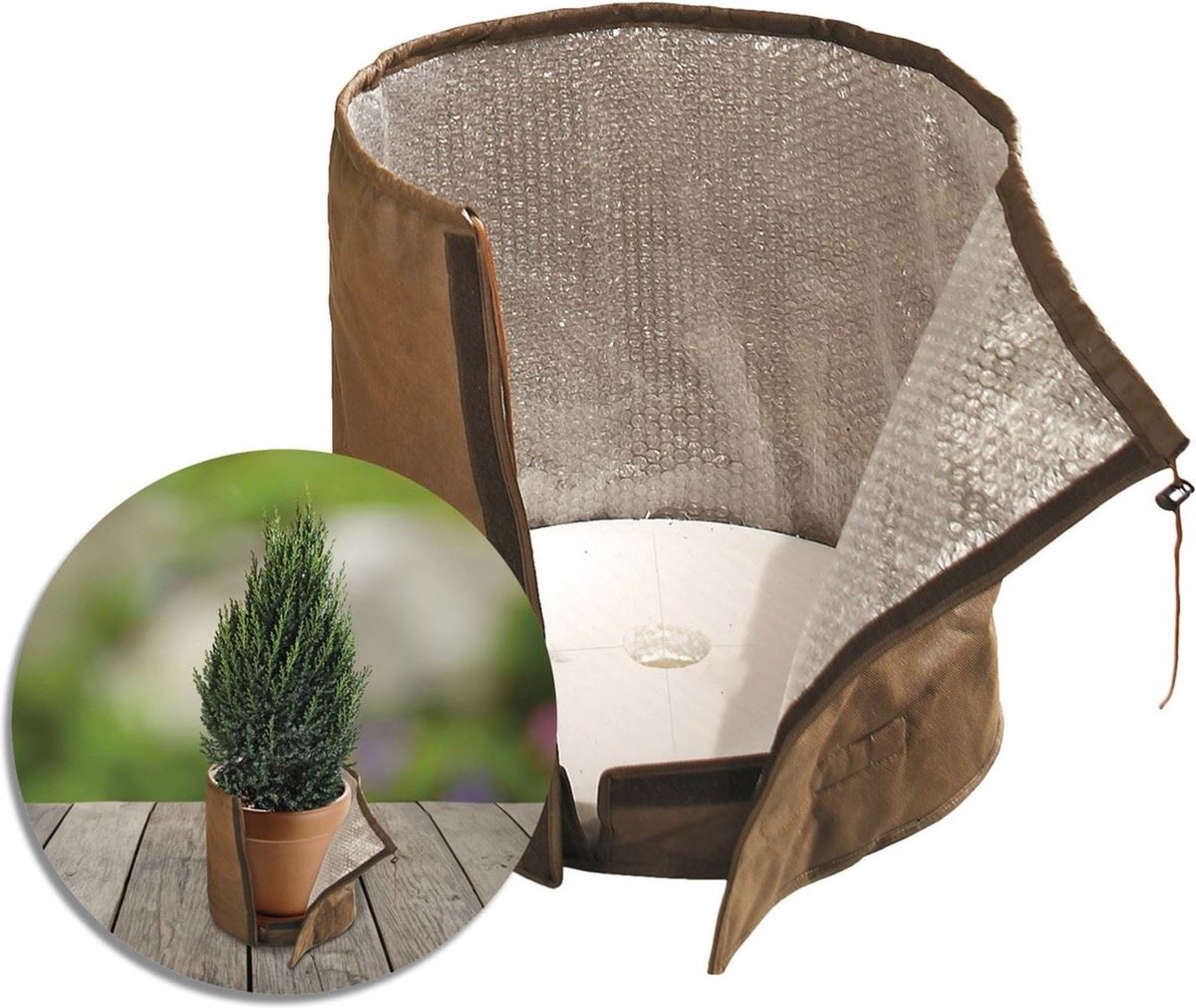 BioGreen thermische potbeschermer L - geschikt voor potten tot diameter 45 cm en H50 cm - Beschermt tegen uitdroging, vorst, wind en regen - Gemakkelijk in gebruik dankzij trekkoord en klittenbandsluiting - Ademende, stevige fleece (100 g/m)