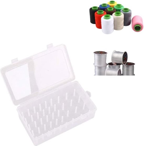 Opbergbox à coudre - Kit de couture - Plastique - Boîte à couture - Organiseur pour fournitures de couture - Panier à couture DIY - 42 Molinets - 23,7 x 13,7 x 6,6 cm - Transparent