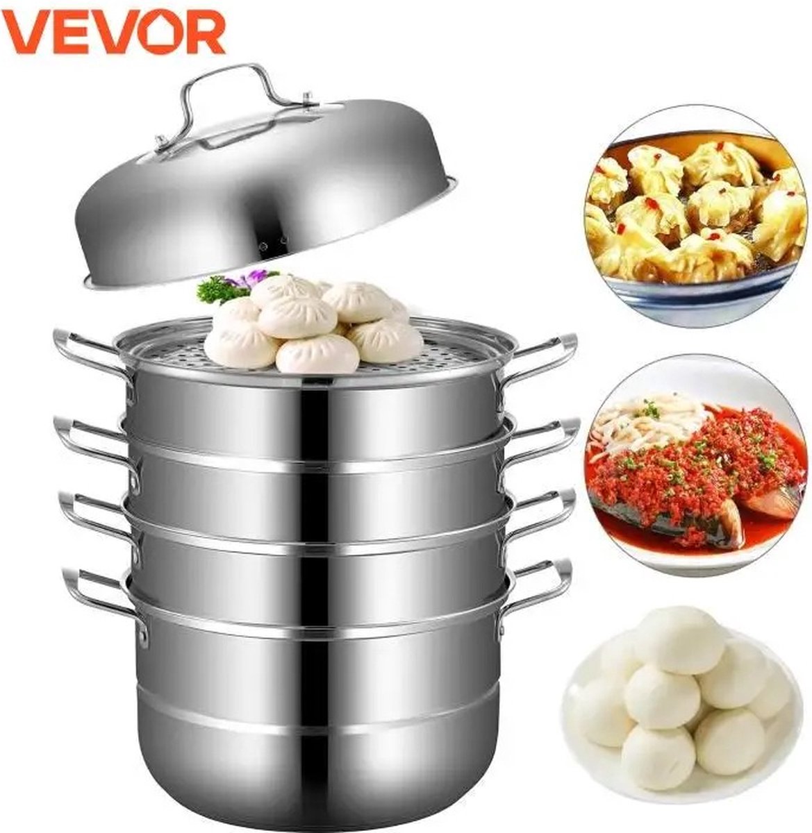 Voedsel Stomer - Stoomkoker - Stomer - 5 Laags - 30Cm - Rvs - Thuisstomer - Stomer - Chroom