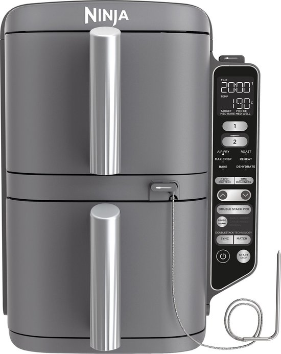 Ninja Double Stack Airfryer XXL - 9.5 Liter - Dubbele Gestapelde Lades - 6 Programma's - Inclusief Digitale Thermometer en Kookrekjes - SL451EU