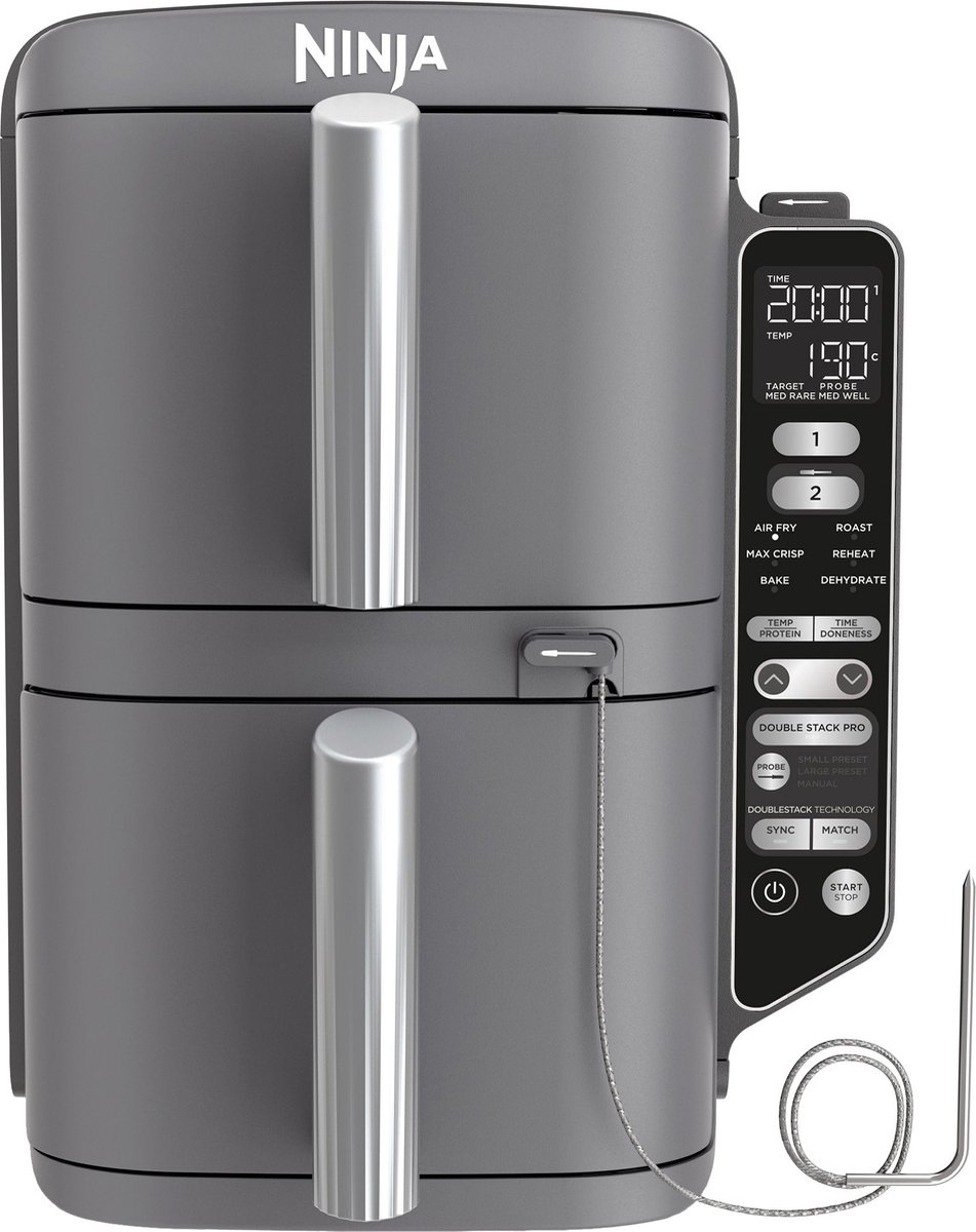 Ninja Double Stack Airfryer XXL - 9.5 Liter - Dubbele Gestapelde Lades - 6 Programma's - Inclusief Digitale Thermometer en Kookrekjes - SL451EU