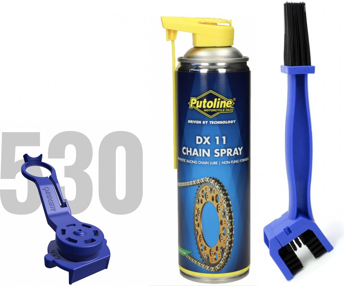 Oinker® Motorkettingoliespuit voor 530 kettingen + Putoline DX11- 500 ml. + Kettingborstel - Kettingoliespray-opzetstuk voor motormotorkettingvet, kettingreiniger, kettingolie, crossmotor gereedschapsset Applicator
