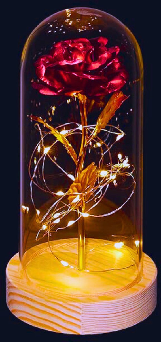 Eeuwige Roos In Stolp Met LED-Verlichting - Luxe Rood & Goud - Perfect Cadeau Voor Verjaardag - Moederdag En Valentijnsdag