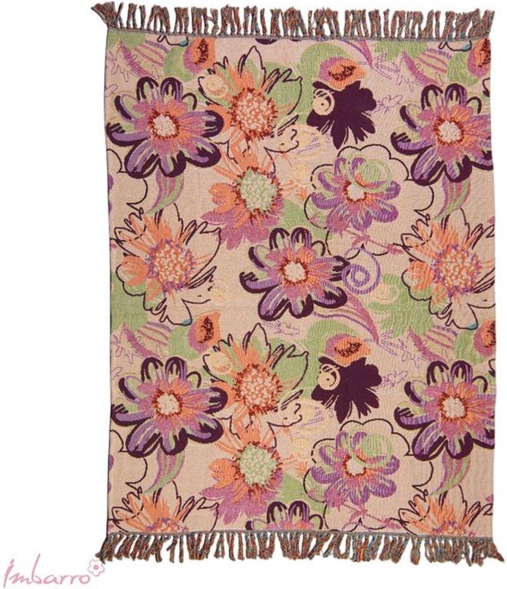 Imbarro - Plaid - Kleed - Throw - Laurel - Jaquard - 130x170cm - Bloemen - Katoen