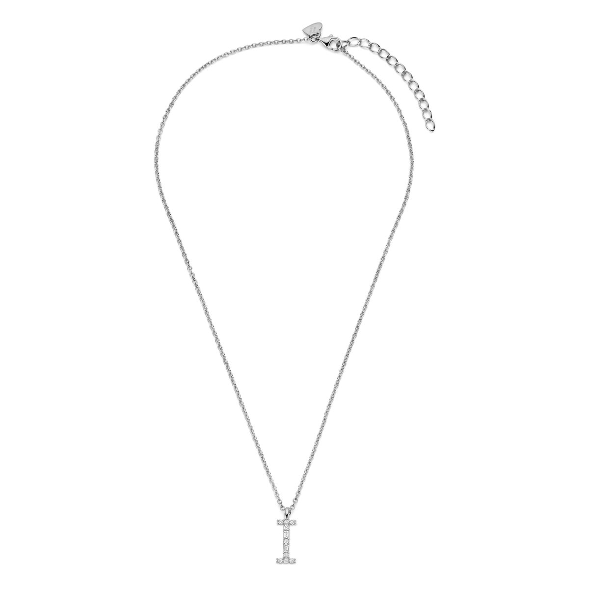 New Bling - 9NB-1455-I - zilveren ketting met letter I - zirkonia steentjes - 925 sterling silver - rhodium plated