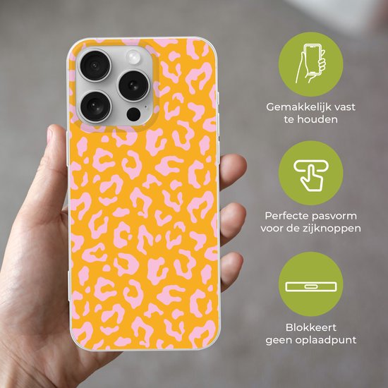 Coque de téléphone compatible avec Apple iPhone 16 Pro - Imprimé léopard - Oranje - Rose - Imprimé animal - Siliconen Coque de téléphone Coque de téléphone