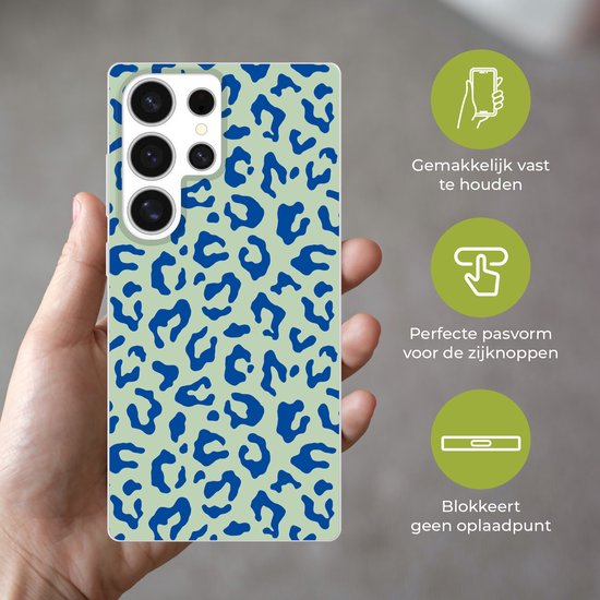 Telefoonhoesje Geschikt voor Samsung Galaxy S25 Ultra hoesje - Panterprint - Blauw - Groen - Dierenprint - Siliconen Telefoonhoesje Telefoonhoesje