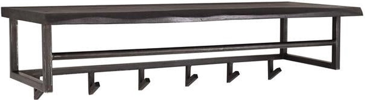 Luxe Kapstok Hangend 6 Haken - Wandkapstok Muur - Kapstokhaak 6x - Kapstokken Industrieel Staand - Wandkapstok met Hoedenplank Hout & Zwart Metaal Landelijk - Wandkapstok met Plank (100 cm x 30 cm x 27 cm)