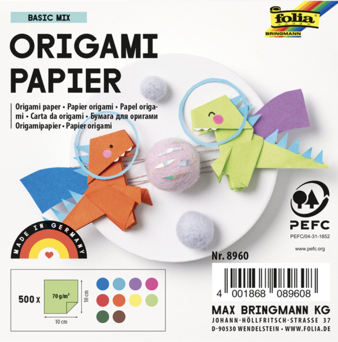Origami papier Folia 70gr - 10x10cm - pak 500 vel - assorti kleuren — afbeelding 5