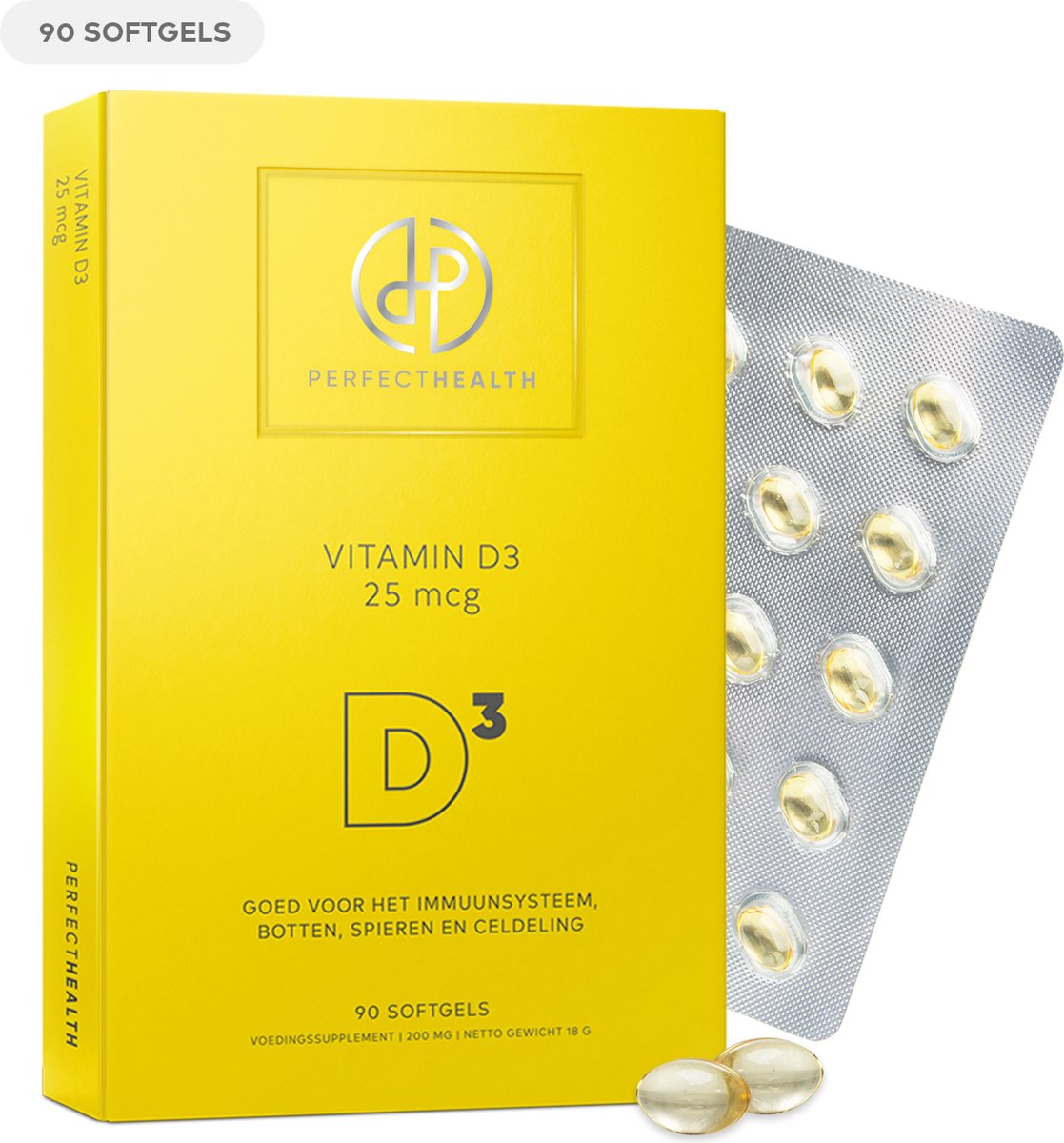 Goedkoopste Perfect Health - Vitamine D3 25mcg 1000ie - Hoge Dosering voor Dagelijkse Behoefte - 90 Capsules - Voor Betere Weerstand en Immuunsysteem - Vega