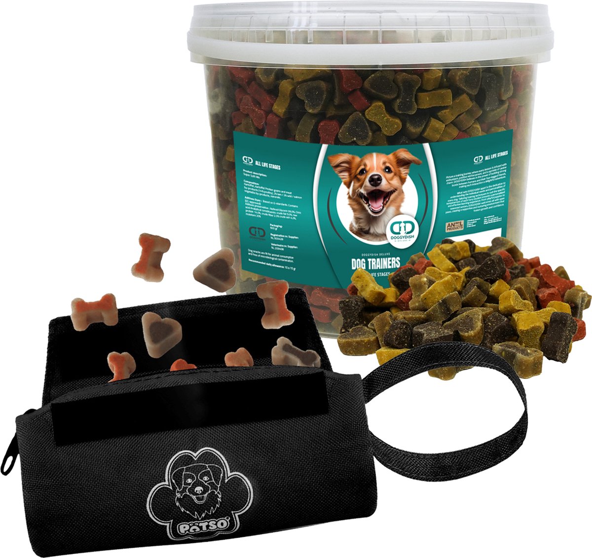 DoggyDish Trainings Hondensnoepjes + Beloningstasje / Apporteer speelgoed / Dummy Zwart - SuperSoftmix Emmer 3,5Kg