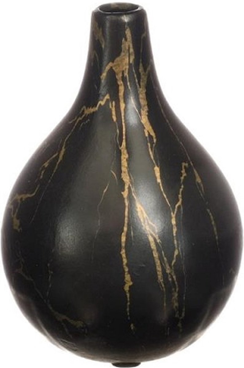 Ideas 4 Seasons Idea4seasons Bloemenvaas Dazzle - marmer look - Zwart/goud - Keramiek - D12 cm x H18 cm - vaas